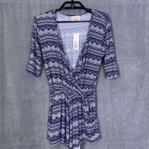 New Nwt Lucy Love Nantucket Romper Dark Blue White Womens Size Small 1/2 Sleeve